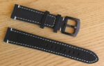 quick release watch strap black leather white stitching