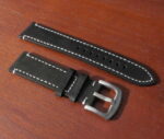 leather watch strap black with silver buckle
