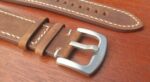 mapleton brown leather strap white stitching and silver buckle
