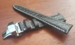 alligator leather strap black with white stitching