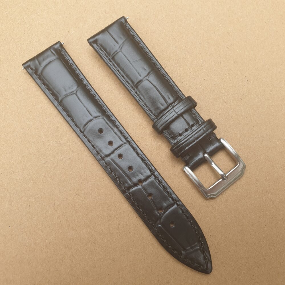alligator patter black leather watch band