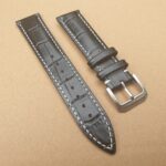 Alligator pattern watch strap Black with White Stitching