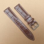 brown alligator pattern leather watch strap withwhite stitching