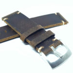 vintage style top grain leather watch strap with stainless steel buckle