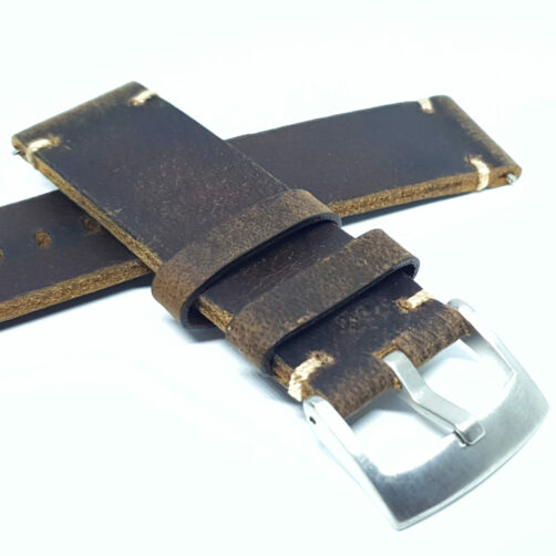 vintage style top grain leather watch strap with stainless steel buckle