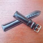 black with red stitching leather watch strap