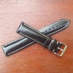 polished smooth leather watch strap white stitching