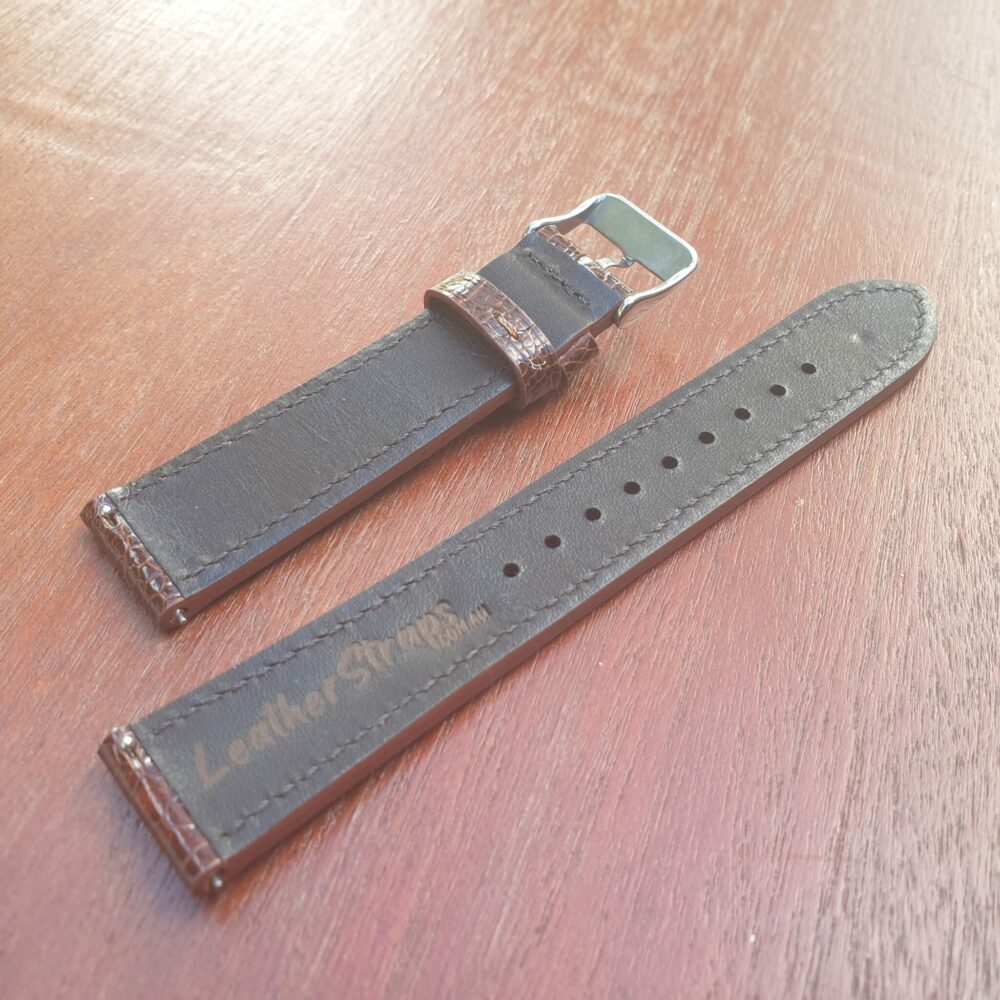 Ostrich skin watch strap rear showing quick rlease spring bars