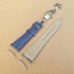 curved lug black Alligator pattern leather watch strap with deployant clasp