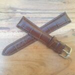 Extra Long Brown Leather Alligator Pattern Silver Buckle Watch Strap