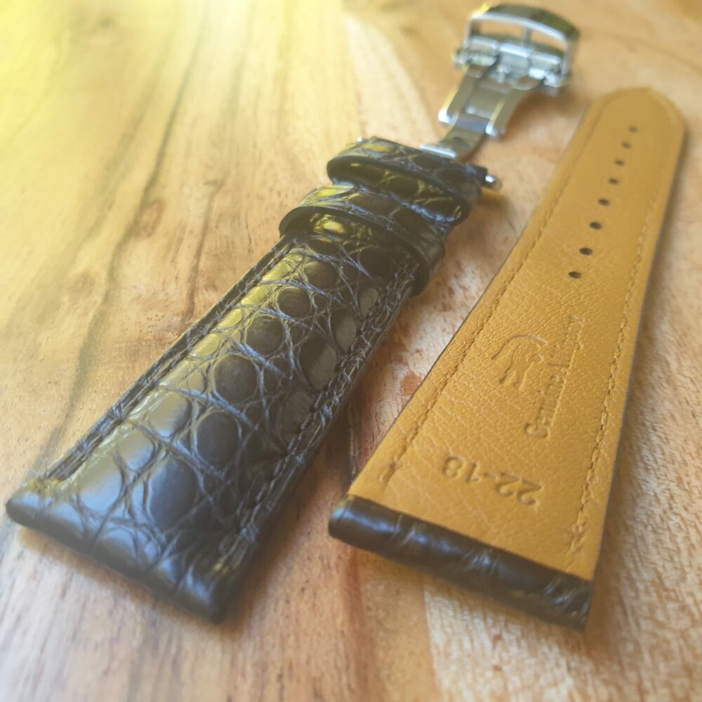 Alligator Black Watch Strap Silver Deployant Clasp