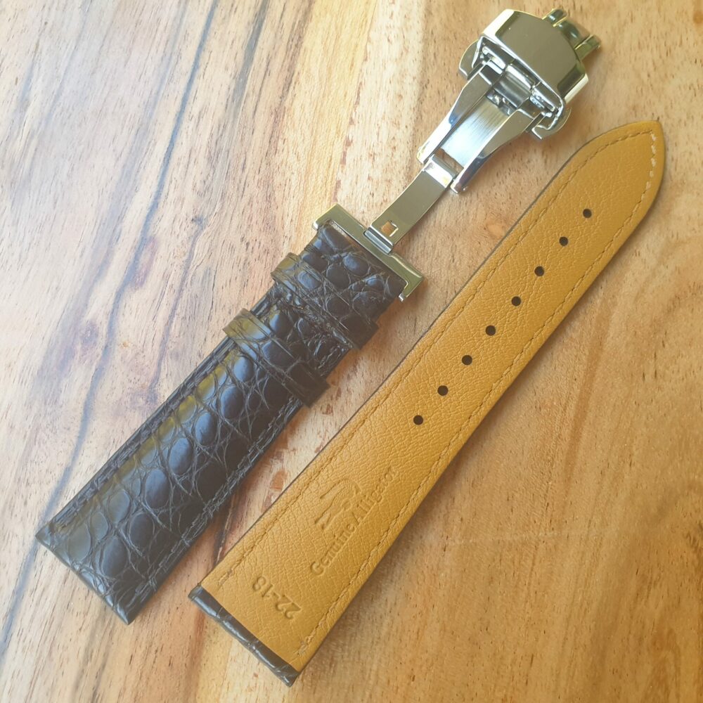 Alligator Black Watch Strap Silver Deployant Clasp