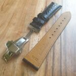 Alligator Black Leather Watch Strap Silver Deployant Clasp