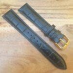 Extra Long Black Leather Alligator Pattern Gold Buckle Watch Strap
