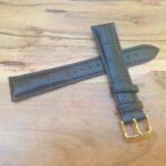 Extra Long Black Leather Alligator Pattern Gold Buckle Watch band