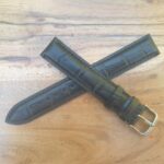 Extra Long Black Leather Alligator Pattern Silver Buckle Watch Strap