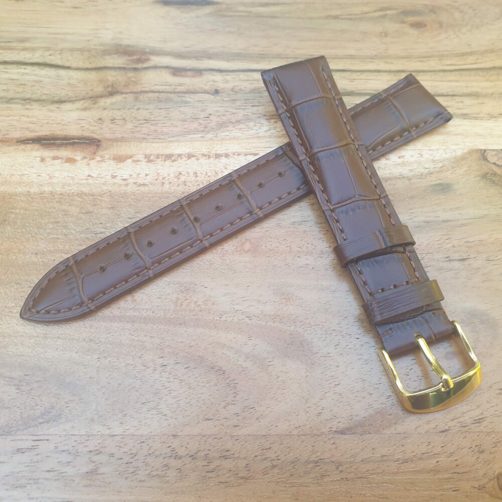 extra Long Brown Leather Alligator Pattern watch strap
