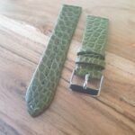 Alligator Leather Watch Strap Thin Green with silver buckle