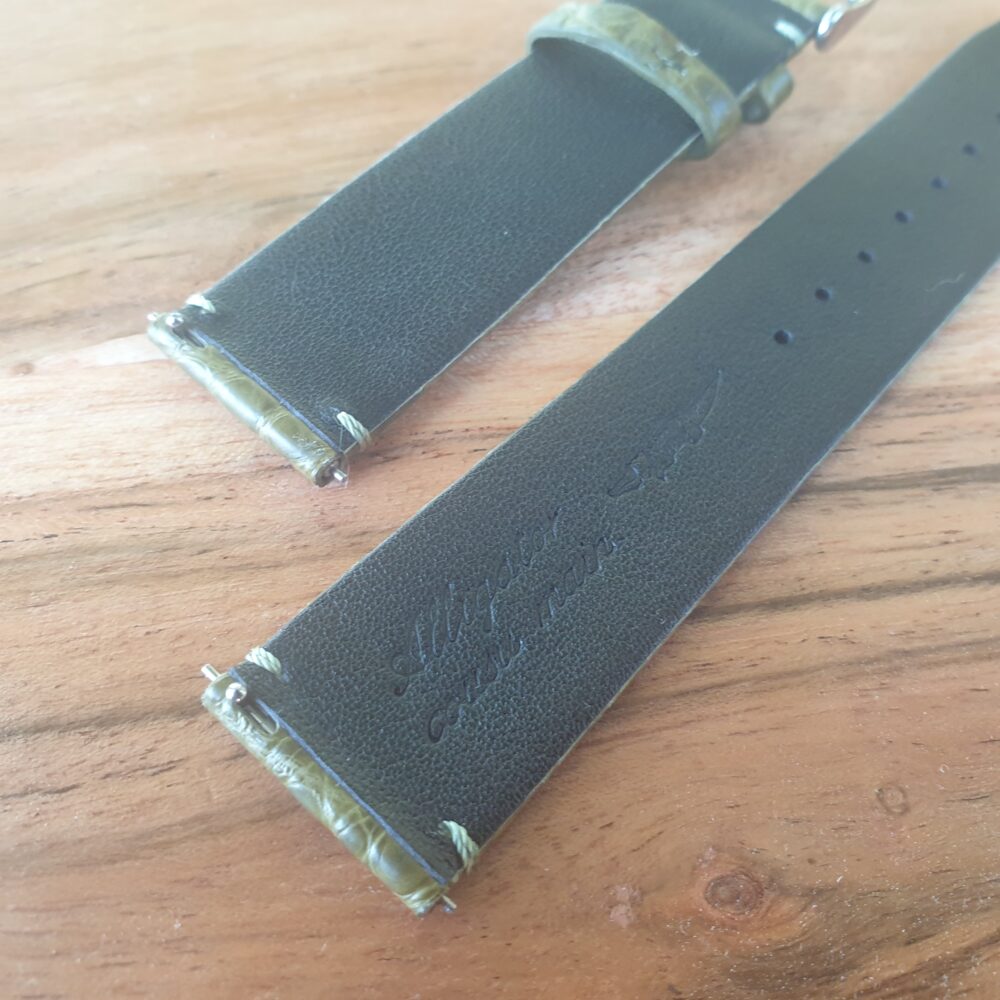 Alligator Leather Watch Strap Thin Green Underside