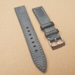 black top grain leather watch band with white stitching