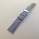 alligator brown watch strap showing clasp fitted