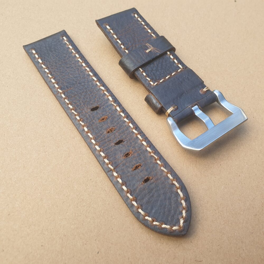 Underside of vintage one piece leather watch strap