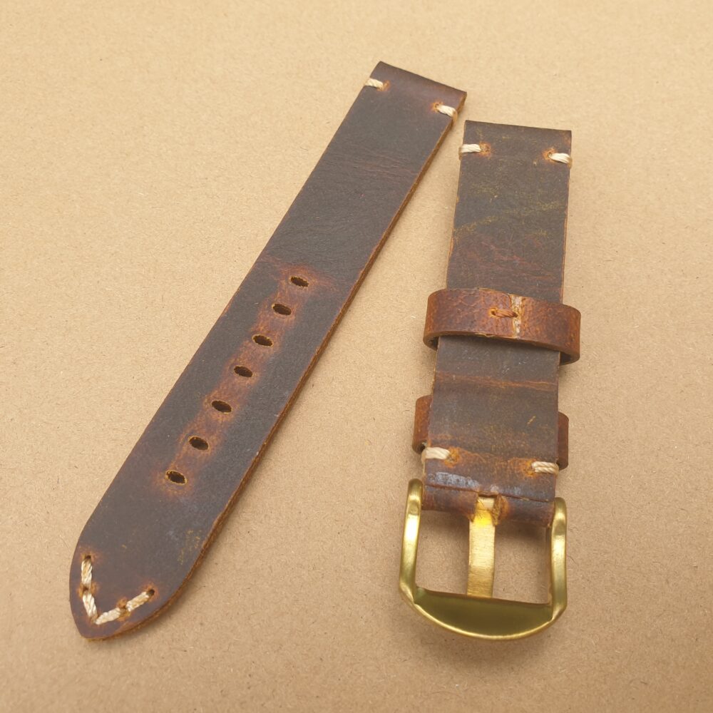 top brain leather watch strap showing underside