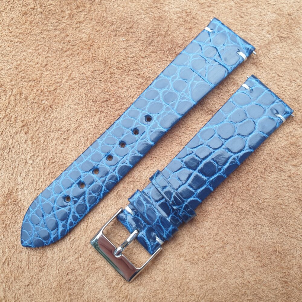 Crocodile Flat Blue genuine watch strap