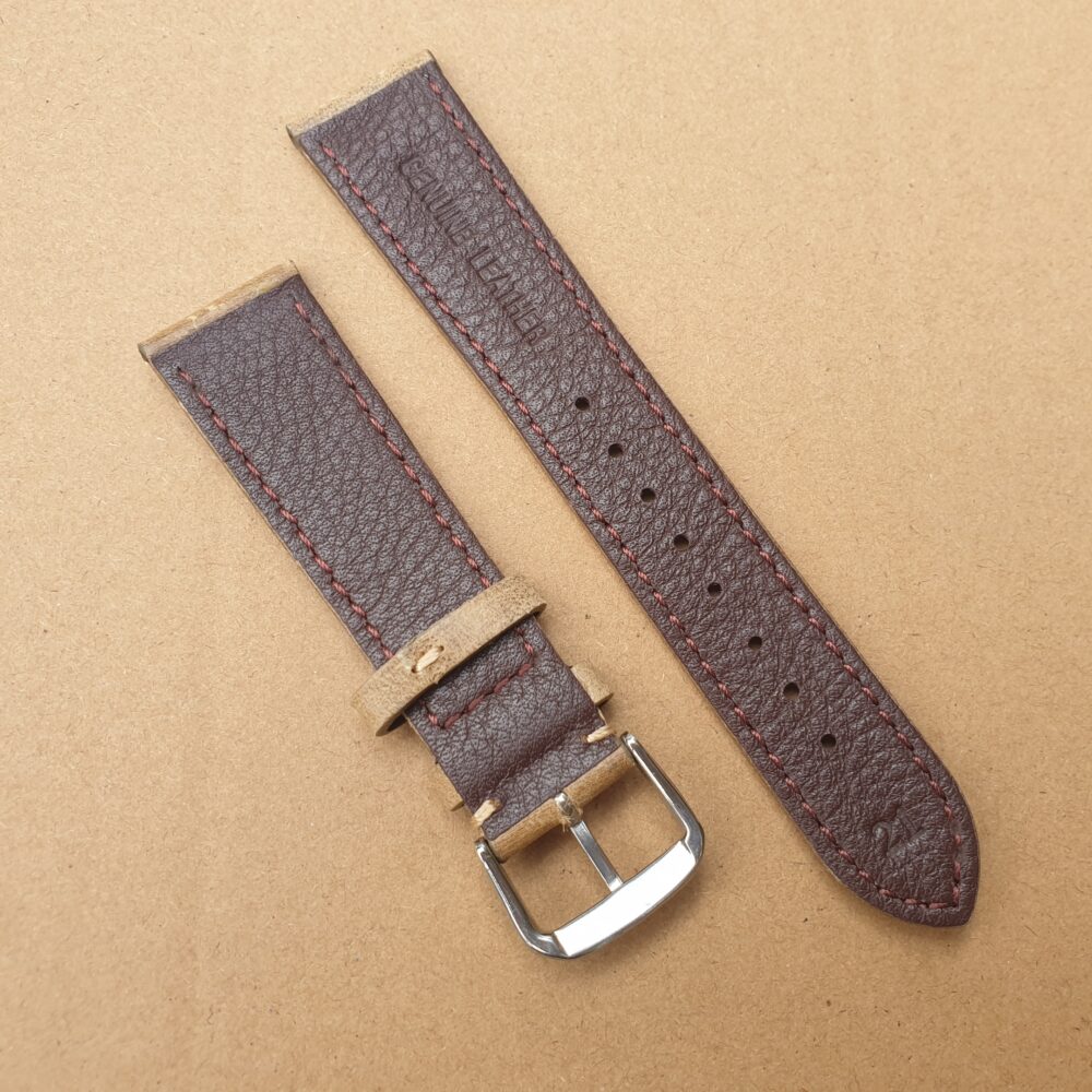 eudlo leather watch strap underside of beige brown strap