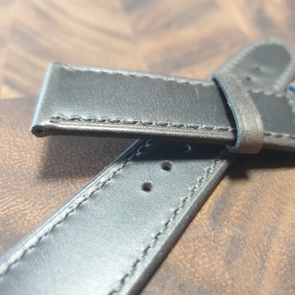 Eudlo Antique Grey Leather Watch Strap Up Close