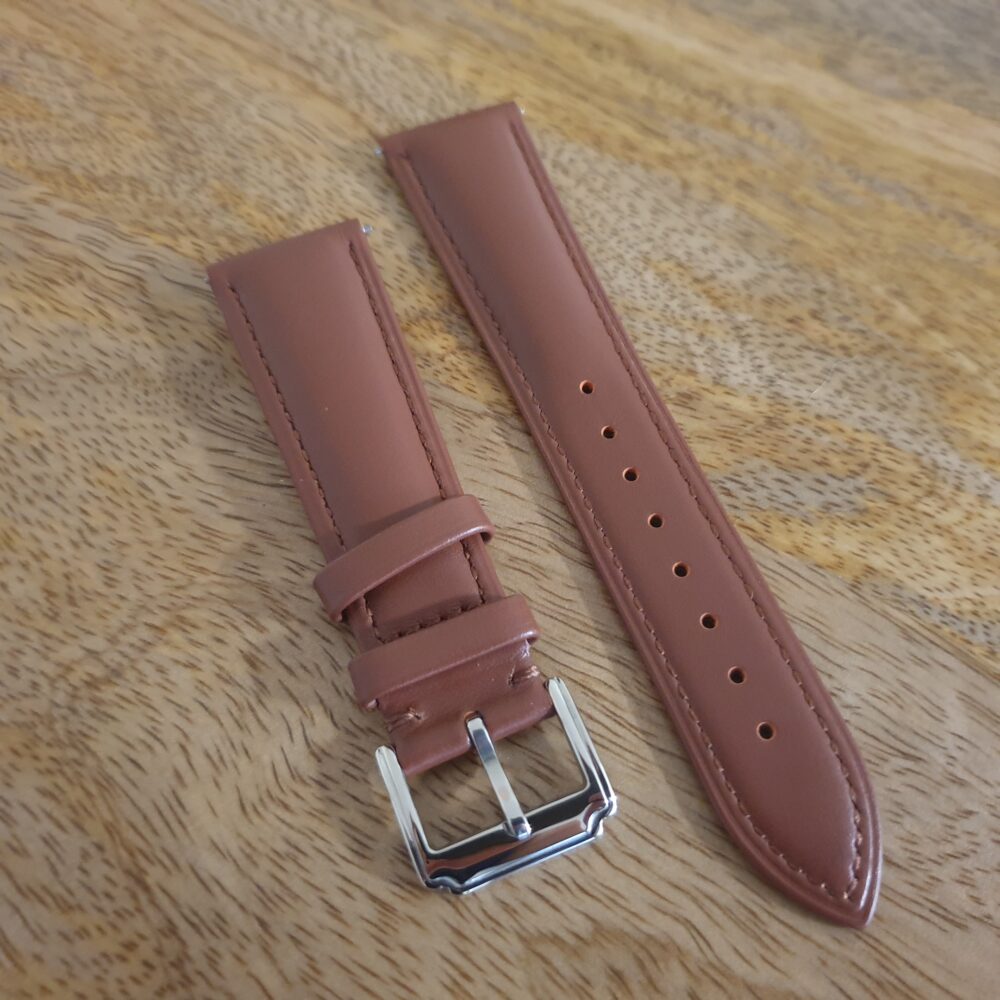 Coolum Plain lleather Light Brown watch strap downward view
