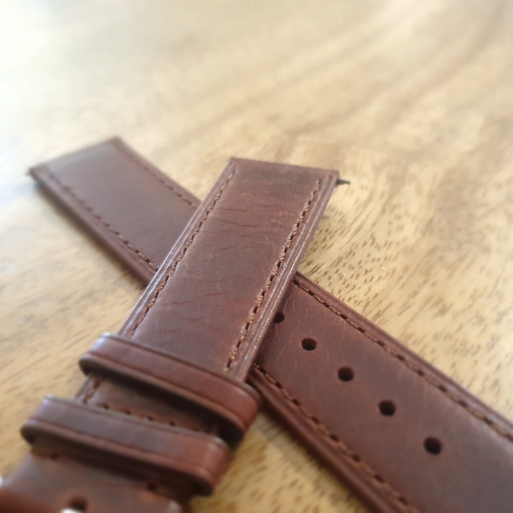 Pialba Brown Leather Watch Strap closeup of leather grain