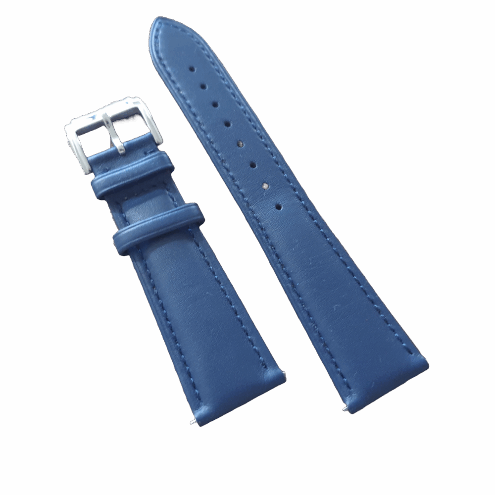 blue leather watch strap with quick release spring bar pins