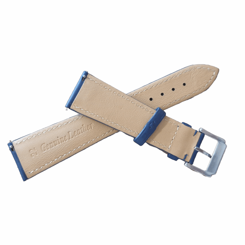 underside of leather watch strap showing quick release spring bar attachment