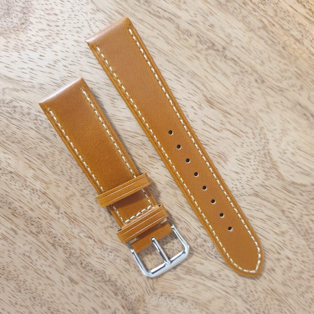 Eudlo Leather Watch Strap Tan with White Edge Stitching