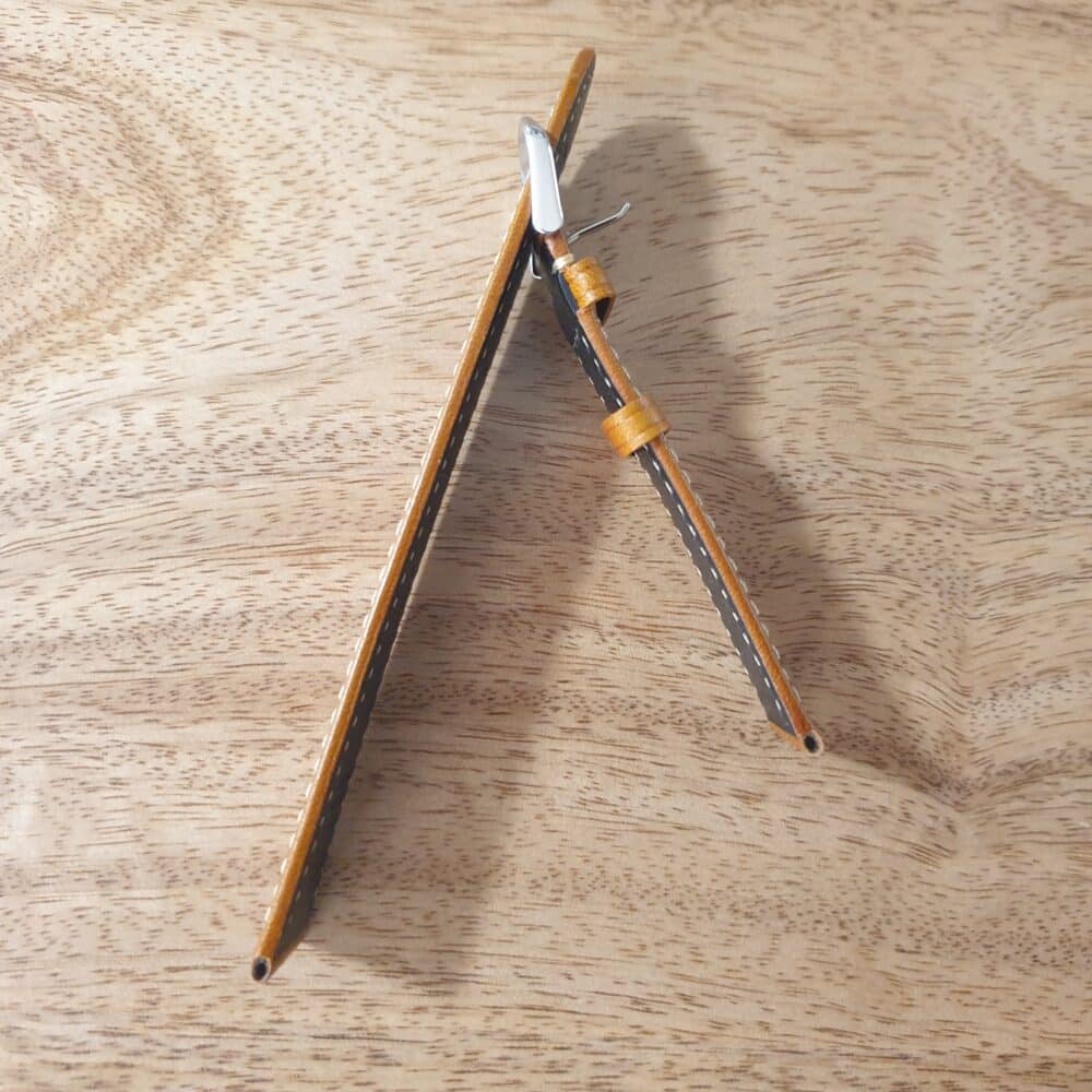 Eudlo Leather Watch Strap Tan with White Edge Stitching on edge to show thickness