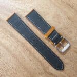 Eudlo Leather Watch Strap Tan with White Edge Stitching SHOWING UNDERSIDE