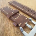 Handmade leather watch strap underside