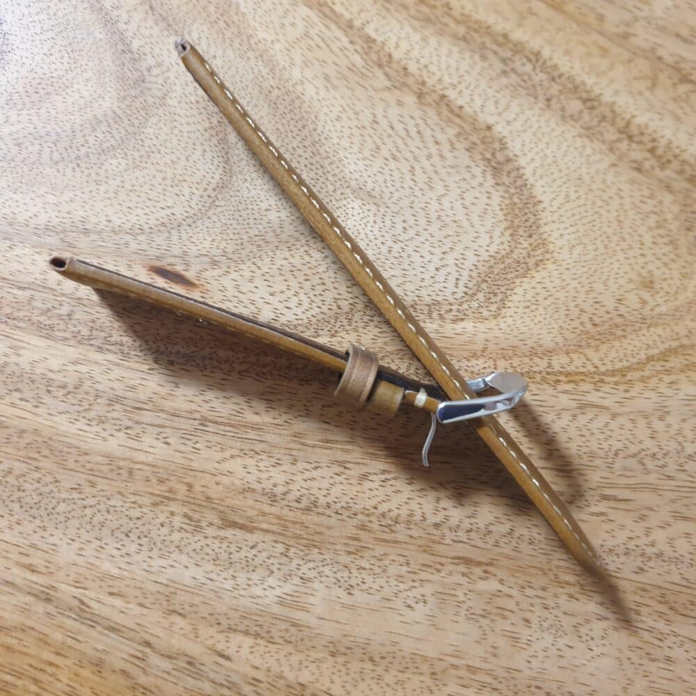 edge view of leather watch strap showing thickness