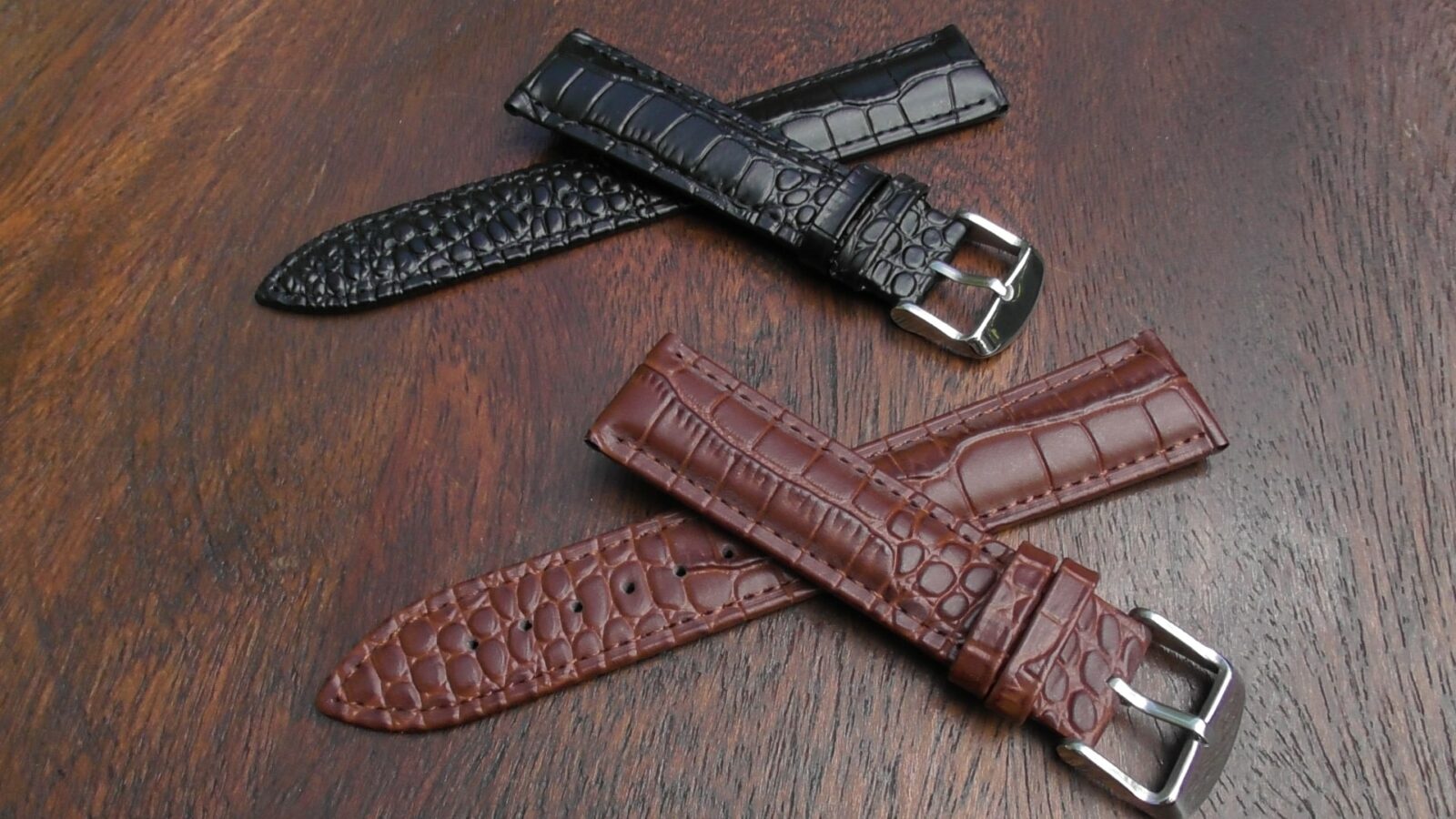black and brown crocodile alligator leather watch band