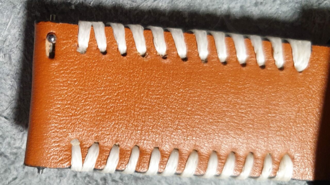 Palmwoods leather strap hand stiching close up