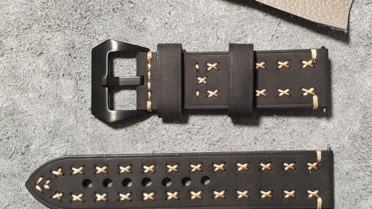 winton australia black hand stitched leather watch strap
