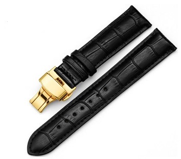 black leather watch strap gold clasp