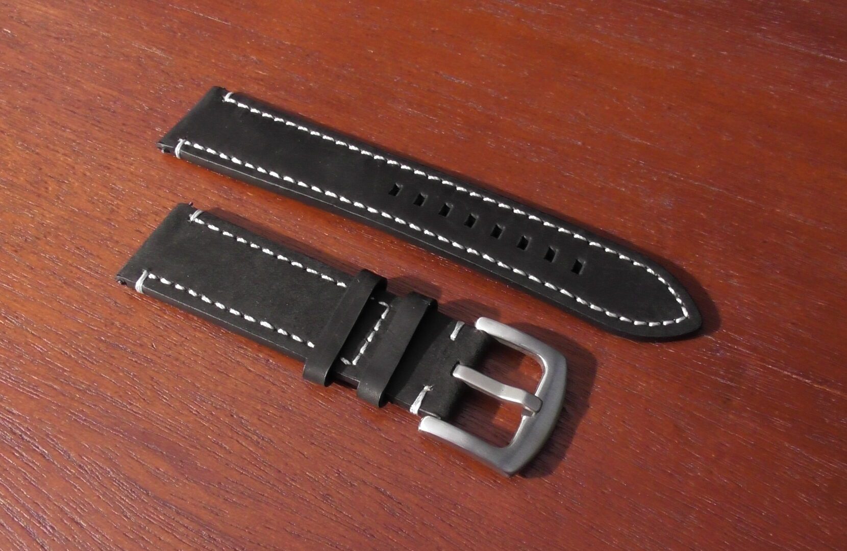 leather watch strap black with silver buckle