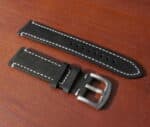 leather watch strap black with silver buckle