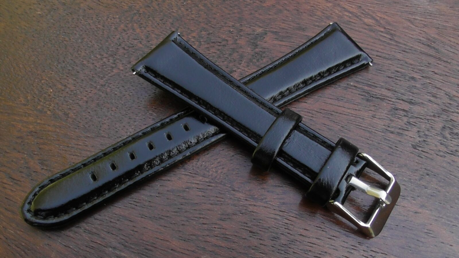 marcool gloss leather watch strap black