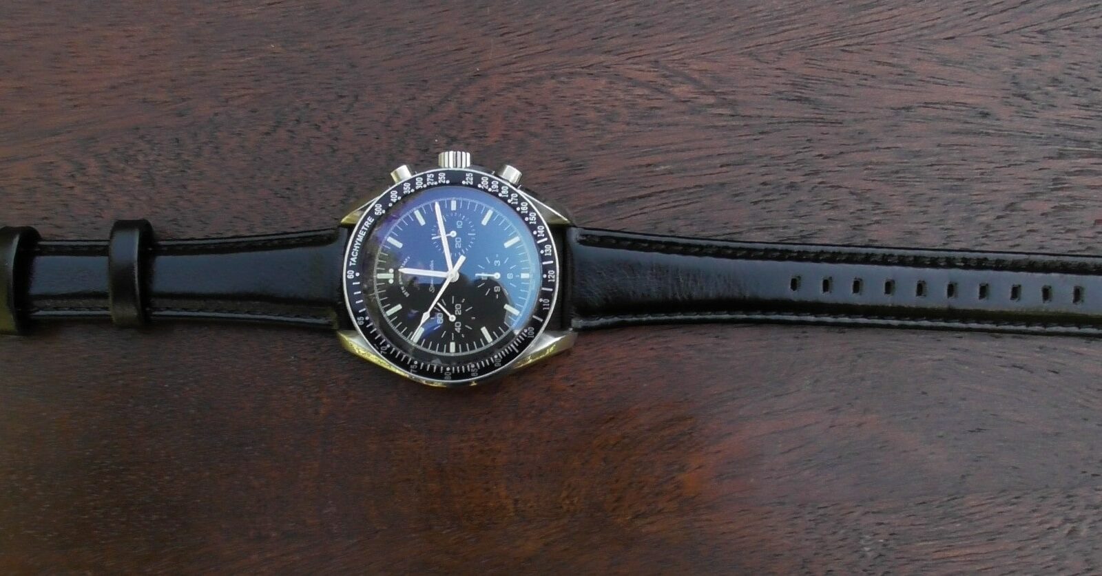 marcoola leather watch strap featured on omega speedmaster moon watch
