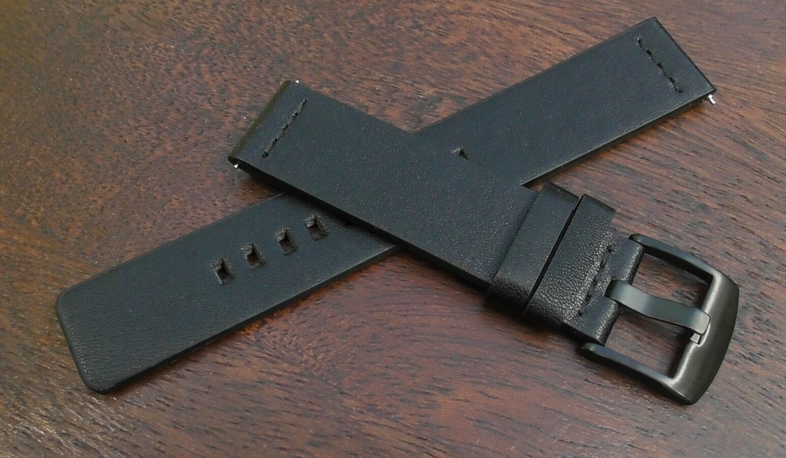valdora black buckle black leather watch strap