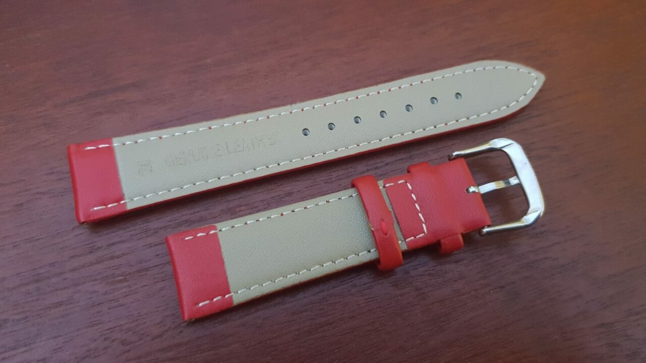 rear of warana red leather watch strap