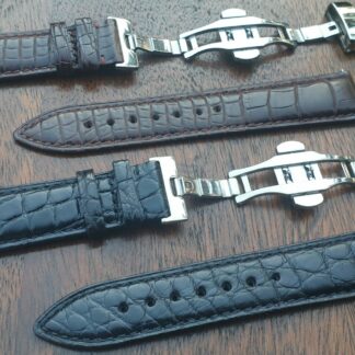 alligator leather watch strap real skin brown and black with deployant clasp